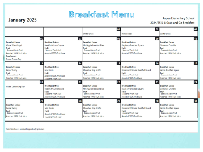 October Breakfast Menu